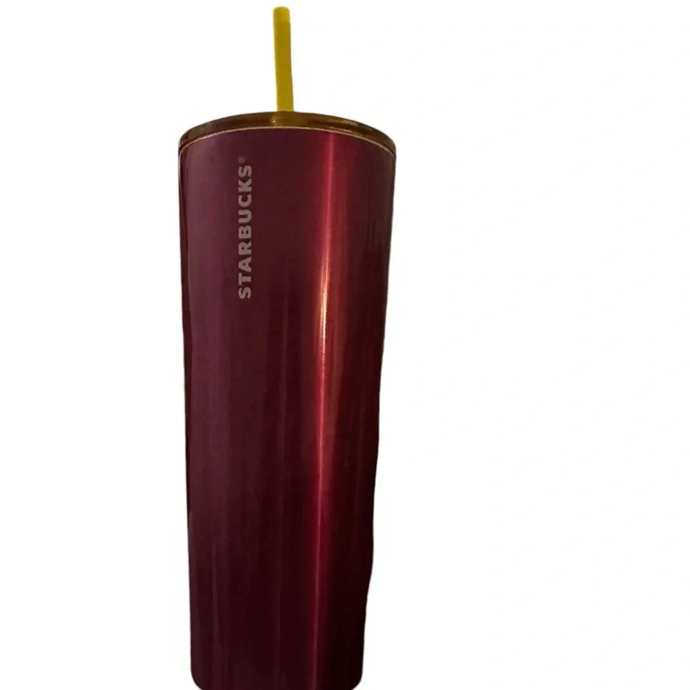 Starbucks 2023 Stainless Steel Petunia Cold Cup Pink 24oz Yellow Lid Straw - Picture 5 of 5
